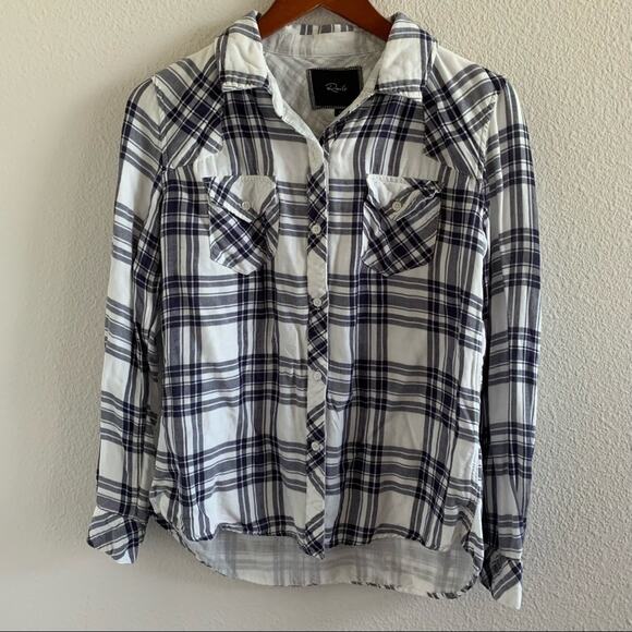 Rails Tops - RAILS Plaid long Sleeve Button Front Blue and White Window Pane Small